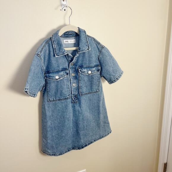 Zara Girls Short Denim Dress with Pockets Size 9 - Picture 3 of 8